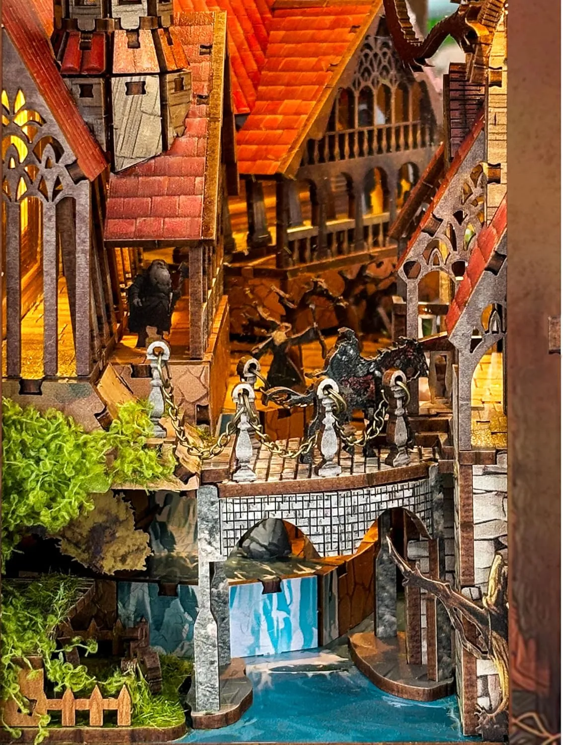 Book nooks DIY Dollhouse Kit for Adults 3D Stereo Assembly Night Light Sensing Wooden Bookend Jigsaw Building Model Gifts for Family,Friends (The Lord The Ring)