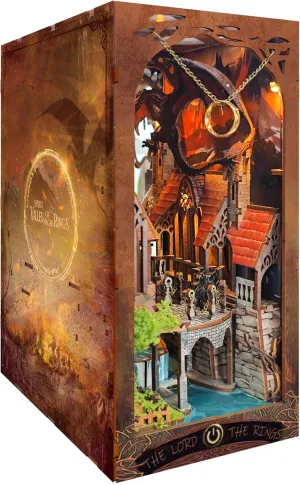 Book nooks DIY Dollhouse Kit for Adults 3D Stereo Assembly Night Light Sensing Wooden Bookend Jigsaw Building Model Gifts for Family,Friends (The Lord The Ring)