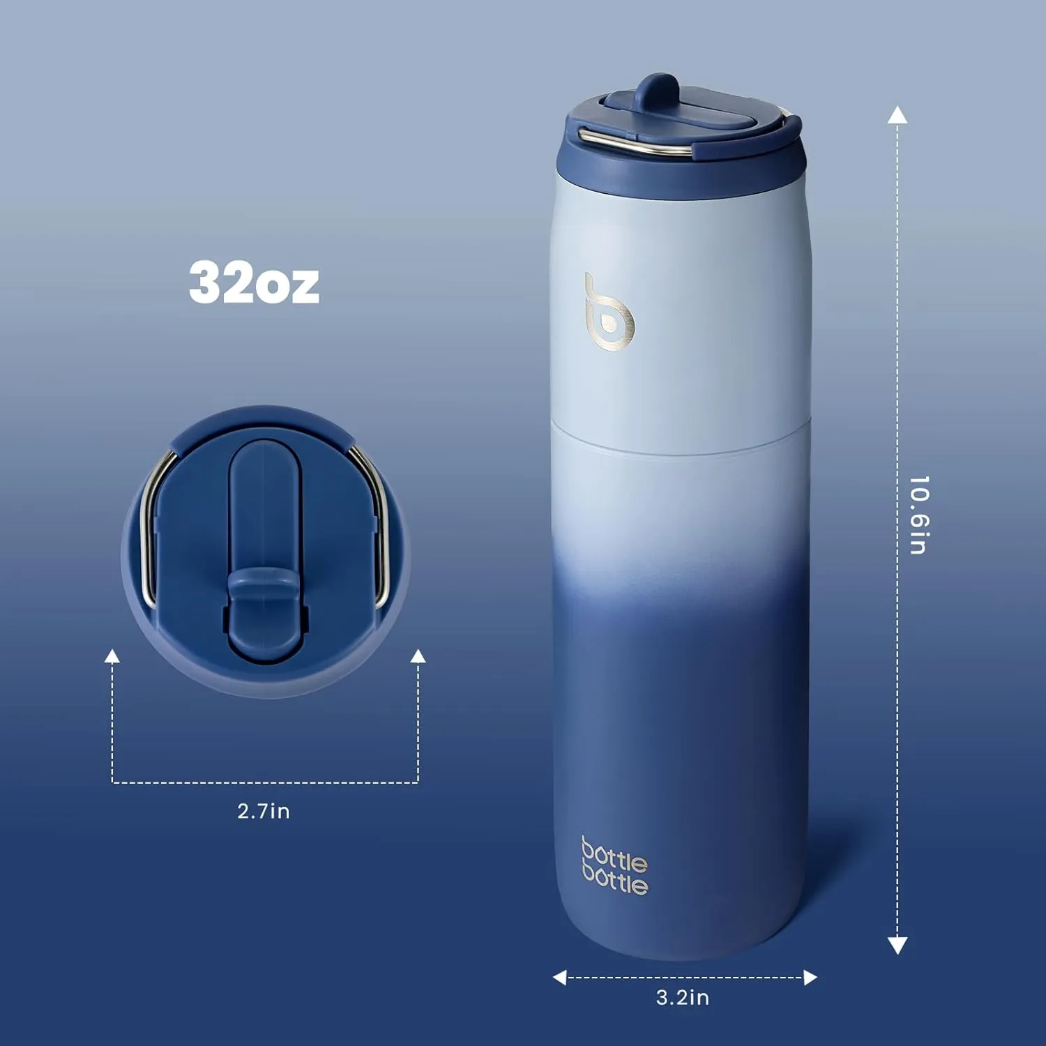 BOTTLE BOTTLE Stainless Steel Water Bottle with Straw and Lid, 32 oz Vacuum Insulated Flask Stay Cold for 24 Hrs Hot for 12 Hrs Leak-Proof Wide Mouth Sports Water Bottles Best Gifts blue
