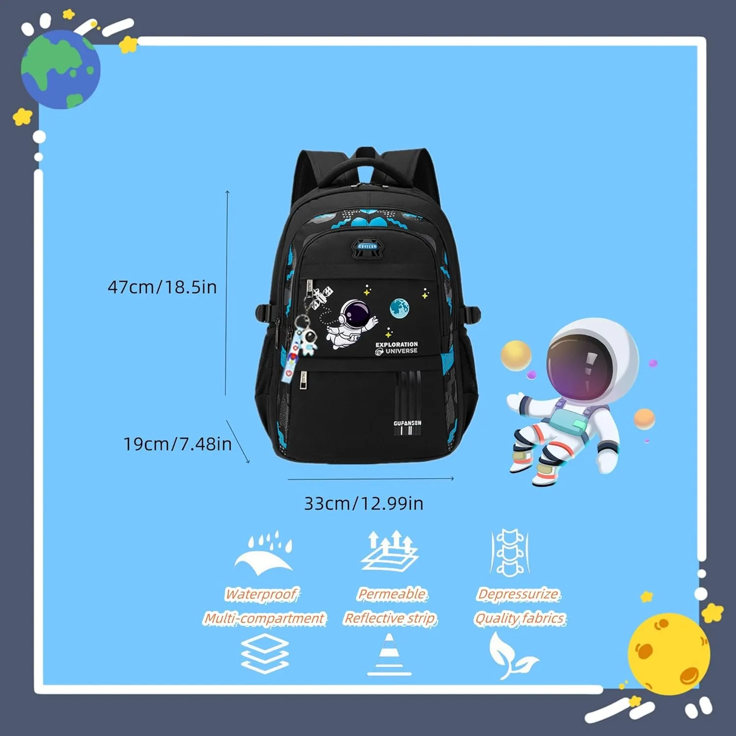 Boys Backpack Astronaut Sports Kids Backpack Space Schoolbag for Girls&Boys Elementary Student Bookbag