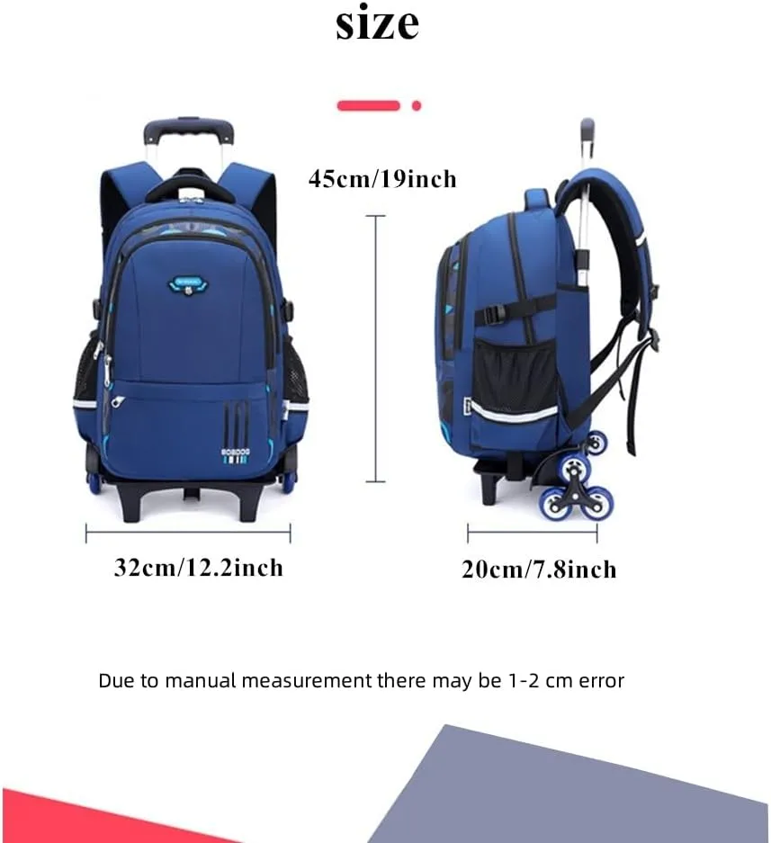 Boys Rolling Backpack Elementary Middle School Students Bookbag with Wheel Teens Trolley Removable Schoolbag