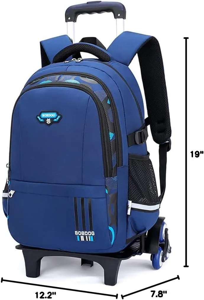 Boys Rolling Backpack Elementary Middle School Students Bookbag with Wheel Teens Trolley Removable Schoolbag