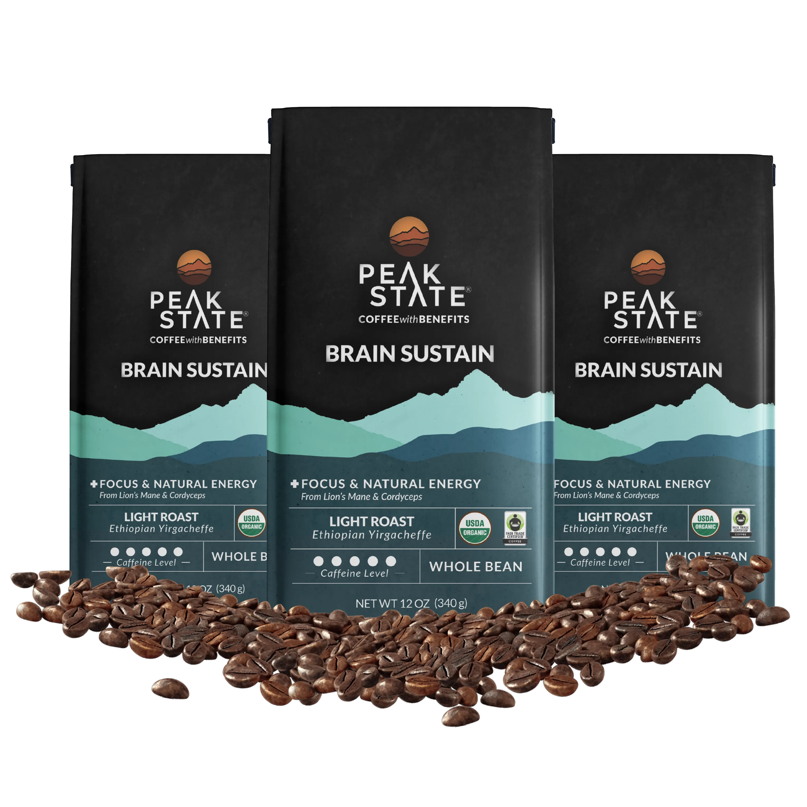 BRAIN SUSTAIN Light Roast - Three Pack (3 x 12 oz Bags)