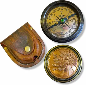 Brass Compass with Genuine Leather Case | Precision Navigation Tool, Classic Antique Design, Perfect for Outdoor Adventures, Collectors, and Gift-Giving