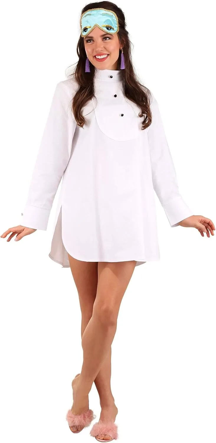 Breakfast At Tiffany's Pajama Costume for Women | Adult Outfit With Decorative Buttons, Eye Mask & Clip Earrings