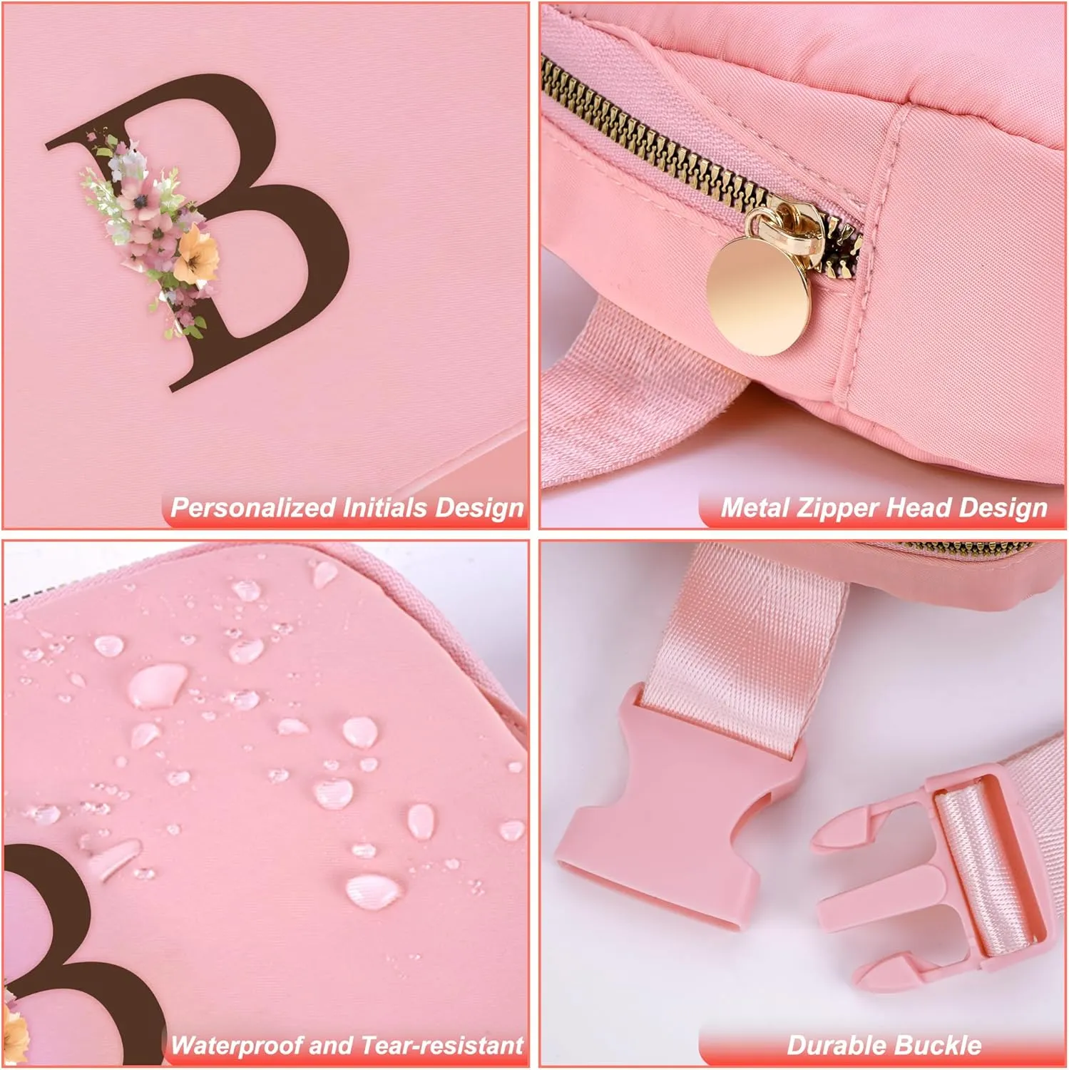 Bridesmaid Gifts Wedding Day - Bridesmaid Proposal Gift,Bridal Shower Gifts,Maid of Honor Gifts,Bachelorette Party Decorations Favors,Crossbody Bag Fanny Pack,Initial Flower B,Pink Bag, Peach