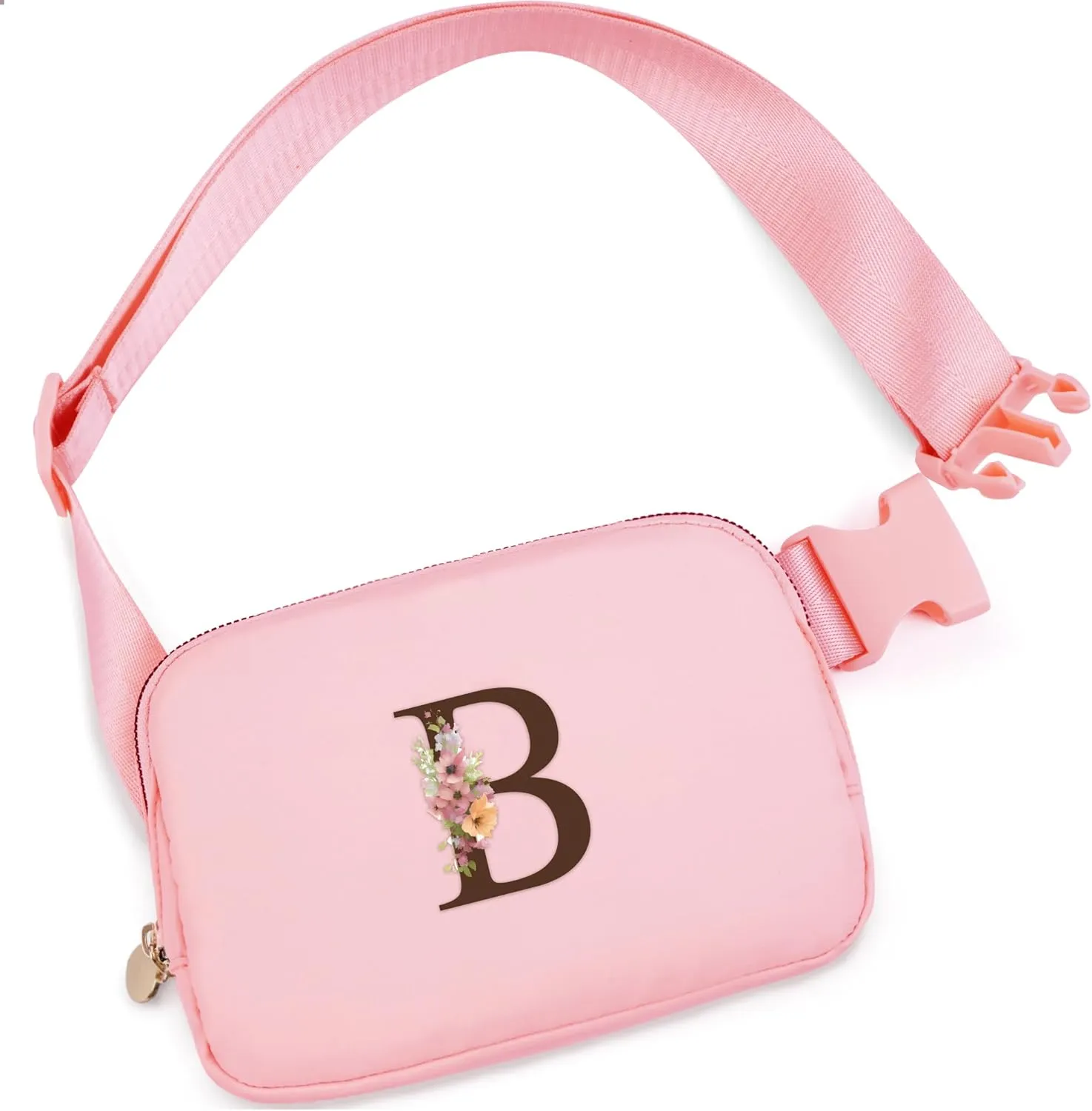 Bridesmaid Gifts Wedding Day - Bridesmaid Proposal Gift,Bridal Shower Gifts,Maid of Honor Gifts,Bachelorette Party Decorations Favors,Crossbody Bag Fanny Pack,Initial Flower B,Pink Bag, Peach