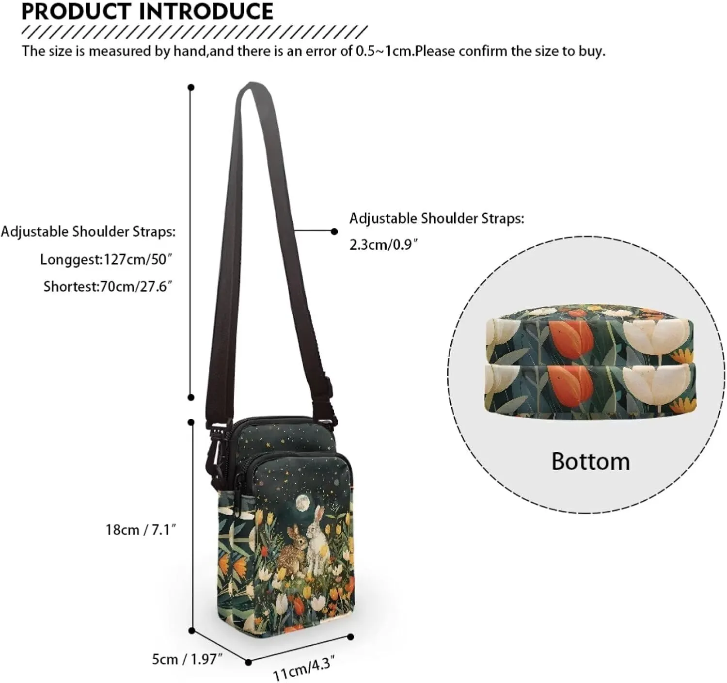 Brown White Gray Bunny Colorful Tulip Print Satchel Bags for Women, Small Crossbody Shoulder Bag with Compartments, Phone Holder Wallet Sling Bag with Front Pocket