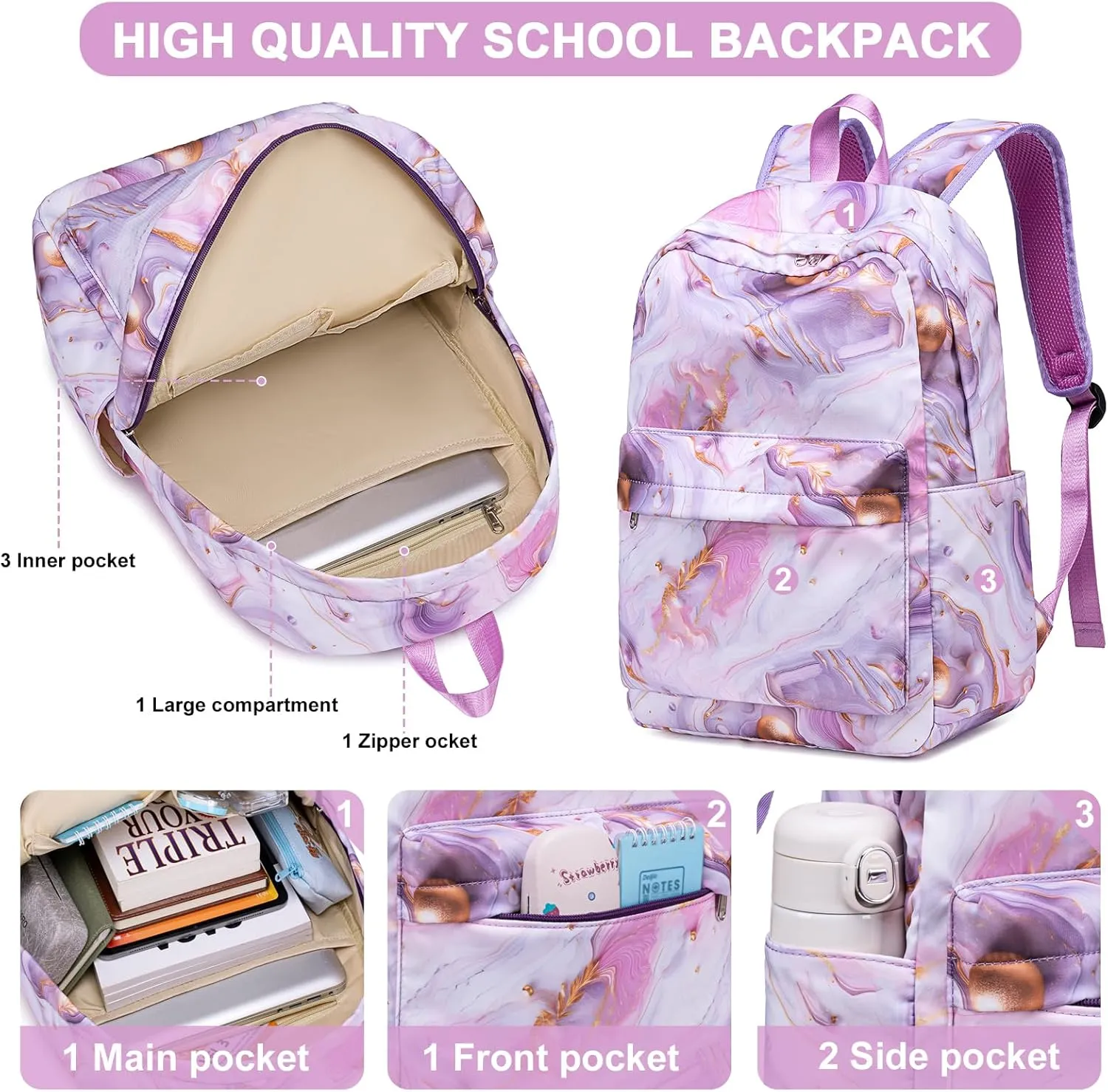 BTOOP Girls School Backpack Galaxy Schoolbag Laptop Bookbag Insulated Lunch Tote Bag Purse Teens Boys Kids