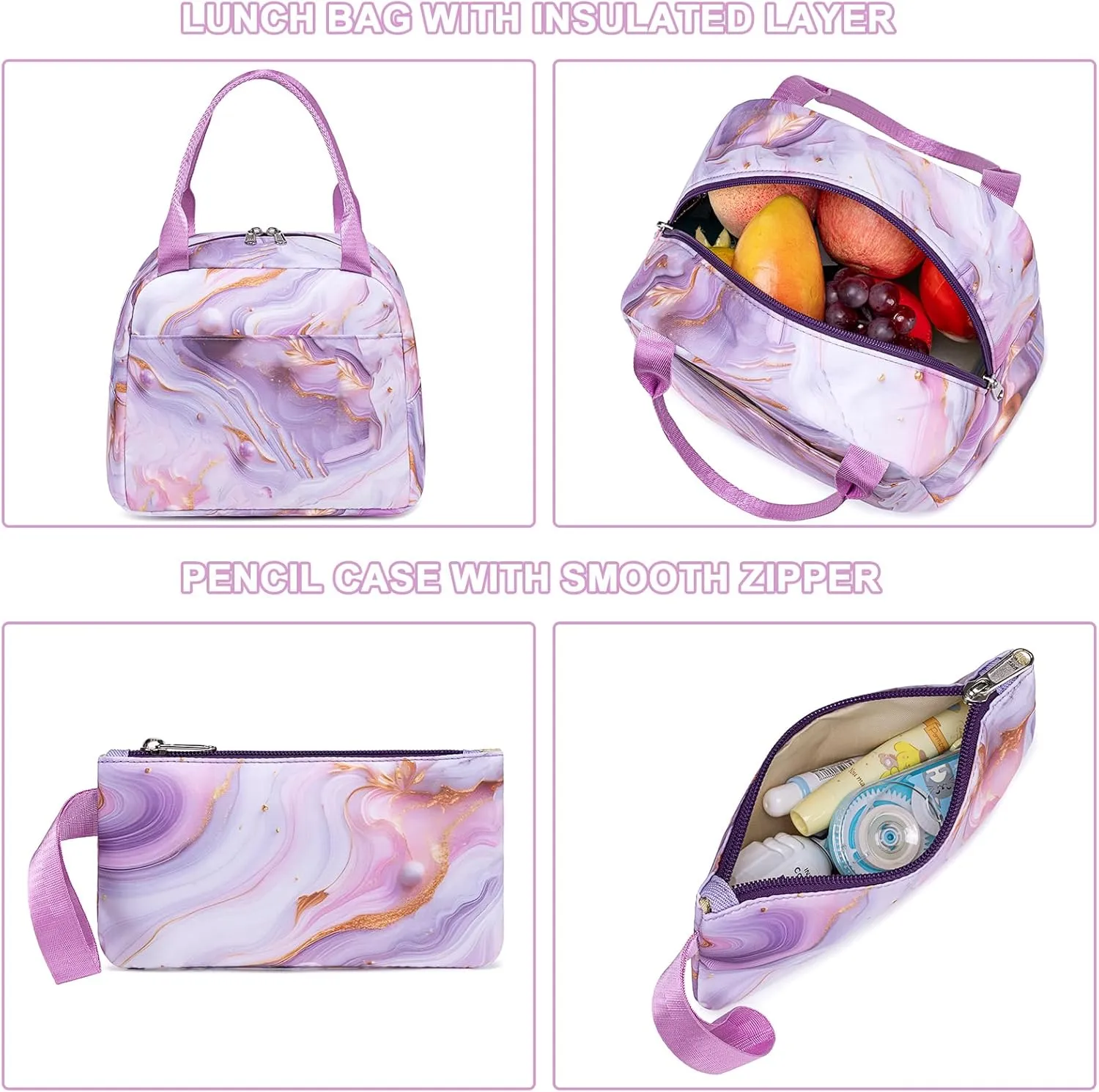 BTOOP Girls School Backpack Galaxy Schoolbag Laptop Bookbag Insulated Lunch Tote Bag Purse Teens Boys Kids