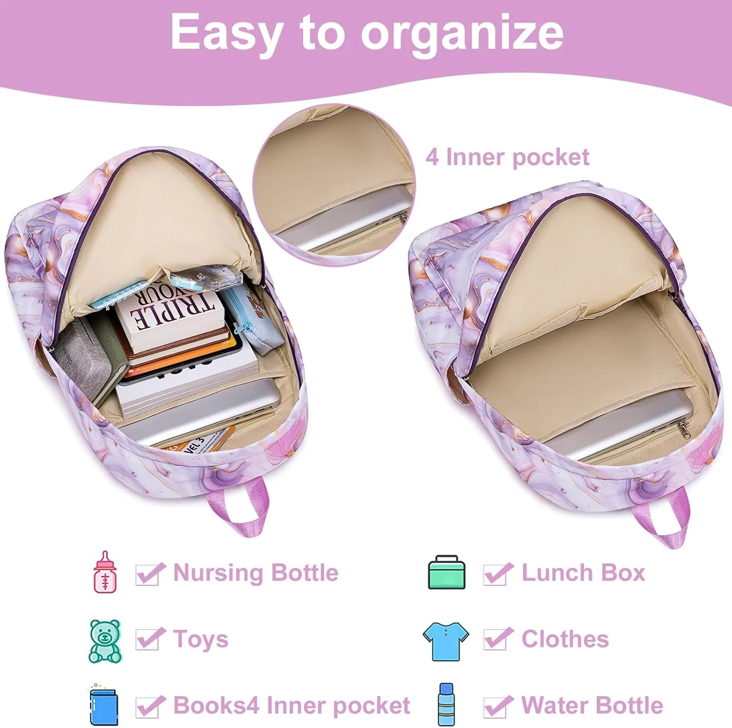 BTOOP Girls School Backpack Galaxy Schoolbag Laptop Bookbag Insulated Lunch Tote Bag Purse Teens Boys Kids