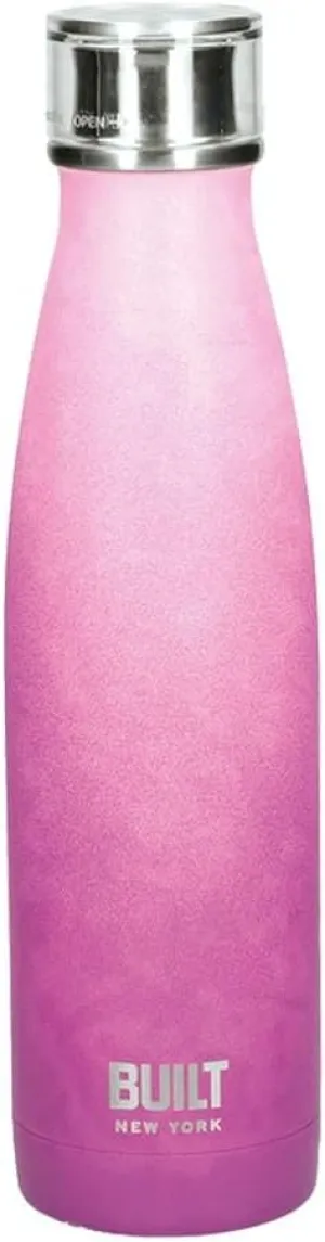 Built Perfect Seal Leakproof Insulated Water Bottle/Thermal Flask, Stainless Steel, 480 ml, Pink/Purple Ombre