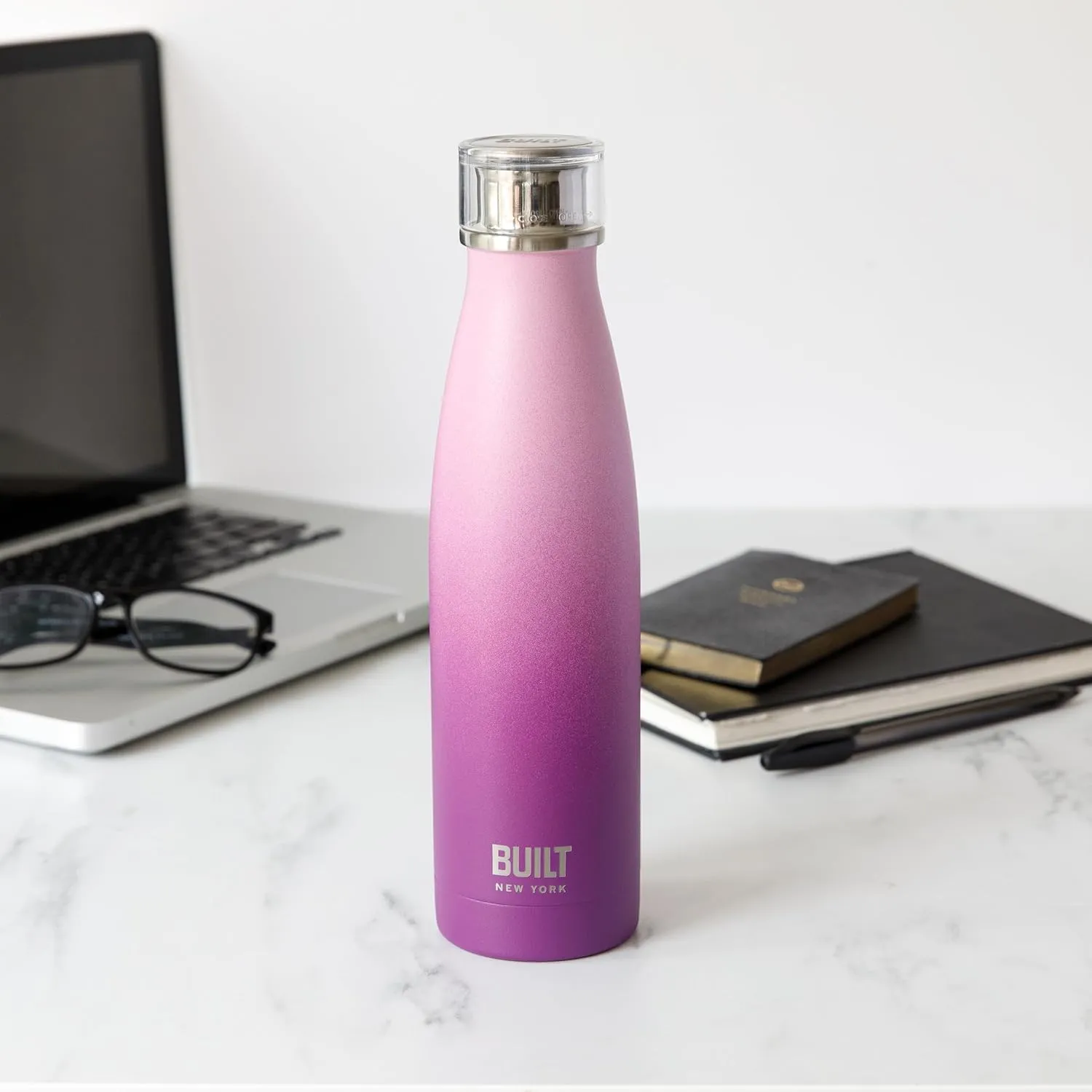 Built Perfect Seal Leakproof Insulated Water Bottle/Thermal Flask, Stainless Steel, 480 ml, Pink/Purple Ombre