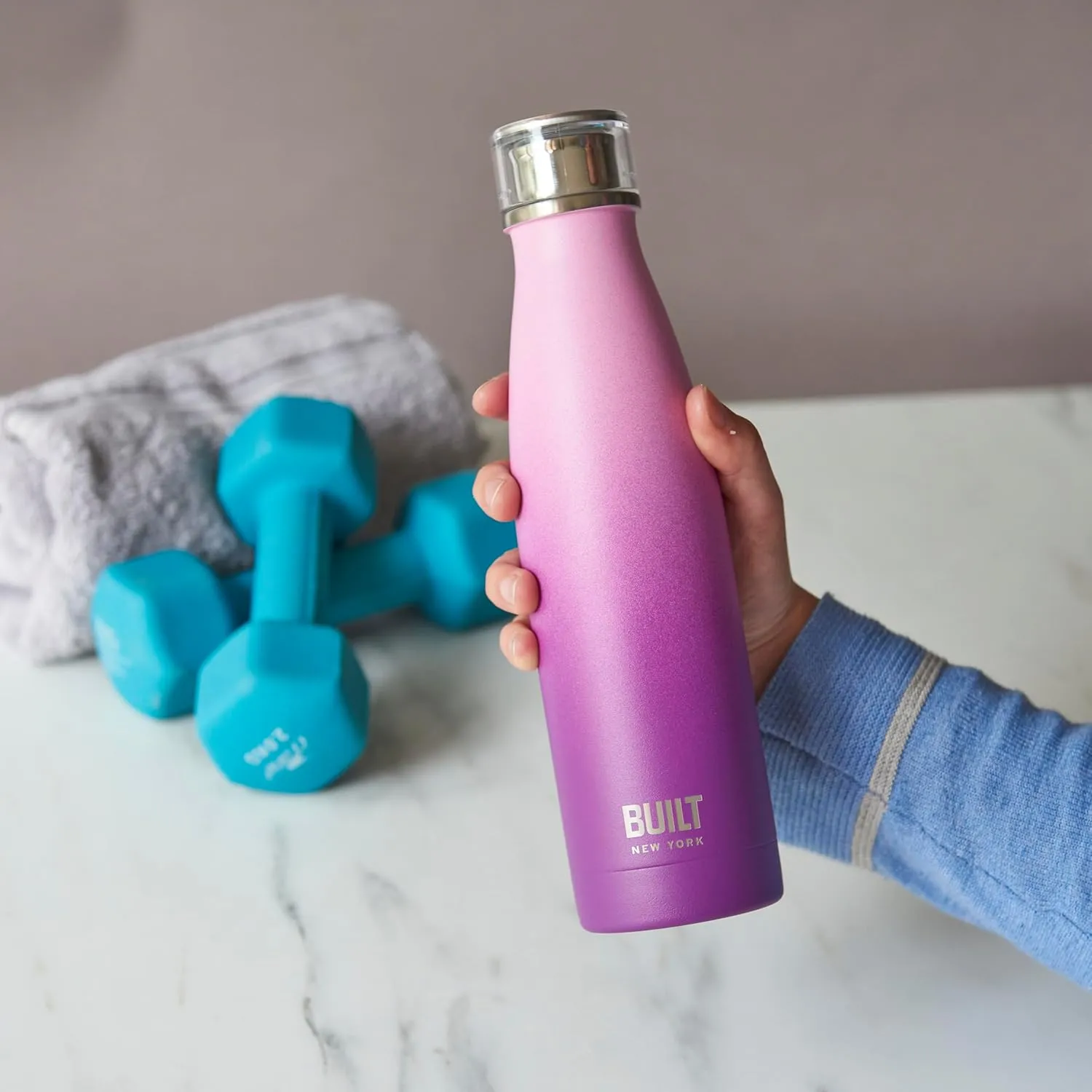 Built Perfect Seal Leakproof Insulated Water Bottle/Thermal Flask, Stainless Steel, 480 ml, Pink/Purple Ombre