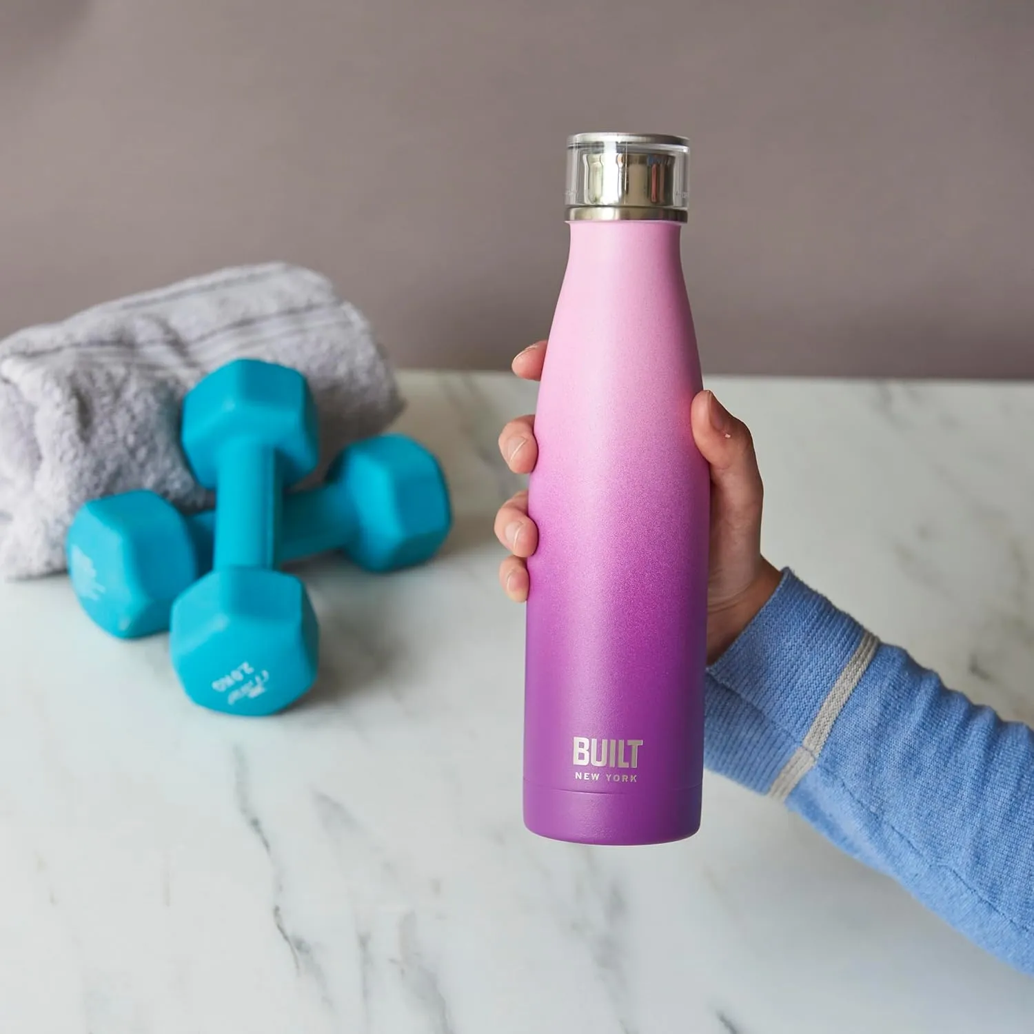 Built Perfect Seal Leakproof Insulated Water Bottle/Thermal Flask, Stainless Steel, 480 ml, Pink/Purple Ombre