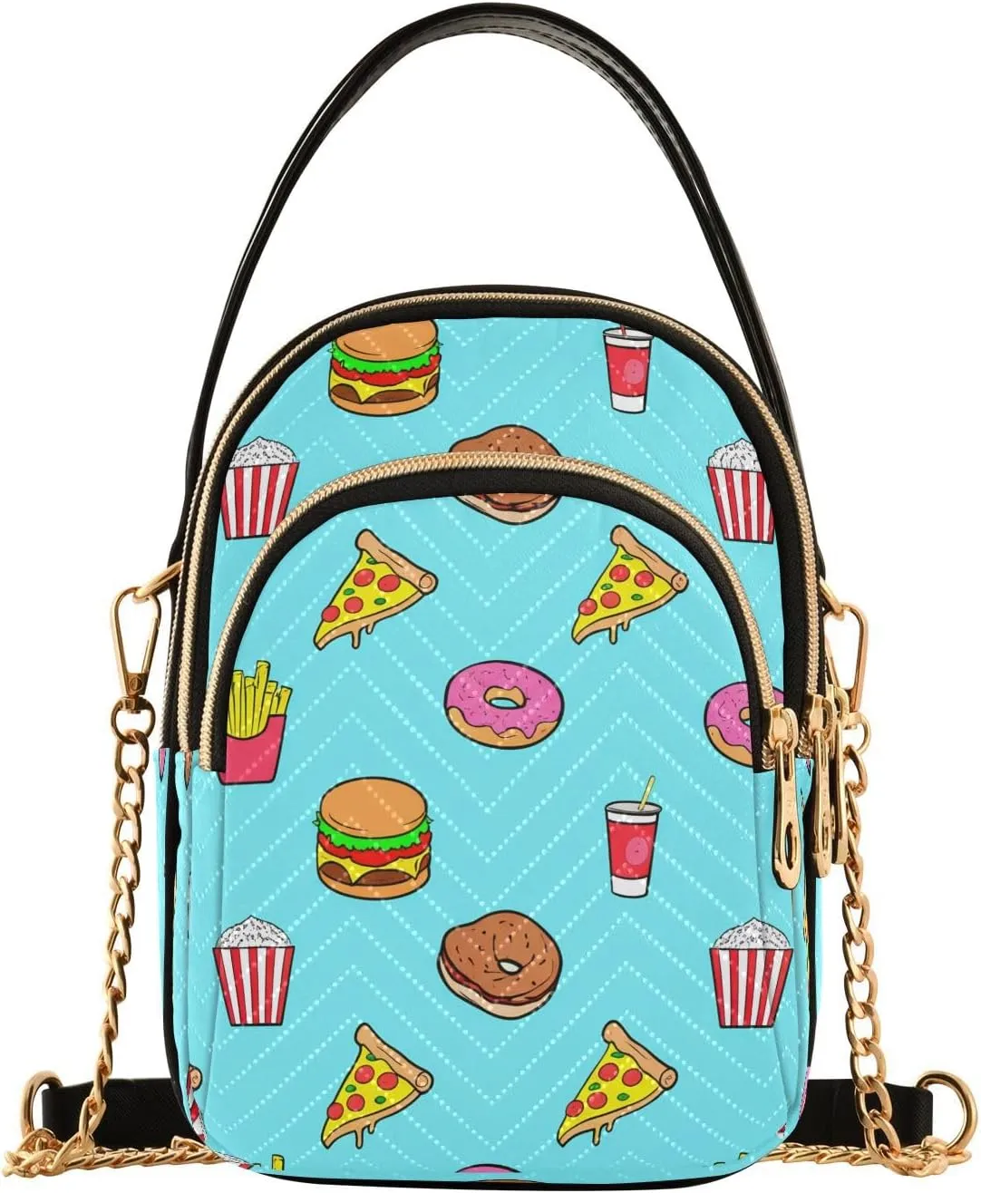 Burger Pizza Donut Fries Multi Pockets Crossbody Bags for Women Zip Cell Phone Purse Wallet Bag with Detachable Shoulder Strap Handbag Purse for Shopping Traveling Working Women Girls Trendy Gift