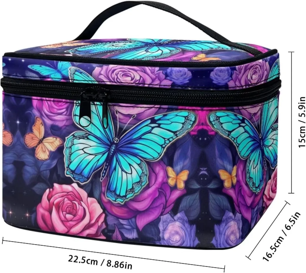 Butterfly Makeup Bag with Handle Toiletry Bag with Makeup Brush Holder Cute Cosmetic Bag for Women Portable Skin Care Bag Travel Accessories Bags for Small Items Birthday Gifts for Teen Girls