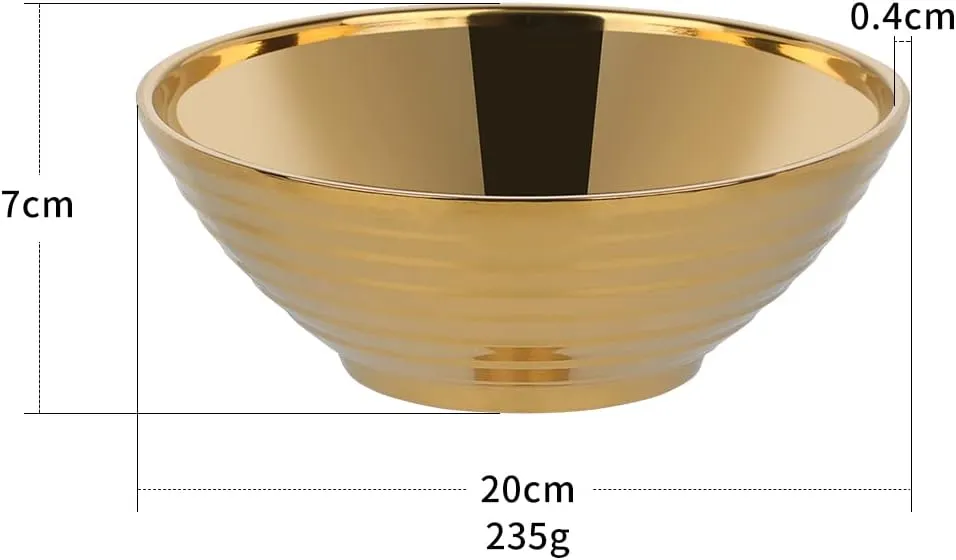 Buyer Star Gold Ramen Noodle Soup Bowl,2 PCS Double Layer 18/8 Stainless Steel Bowl(8 inch)
