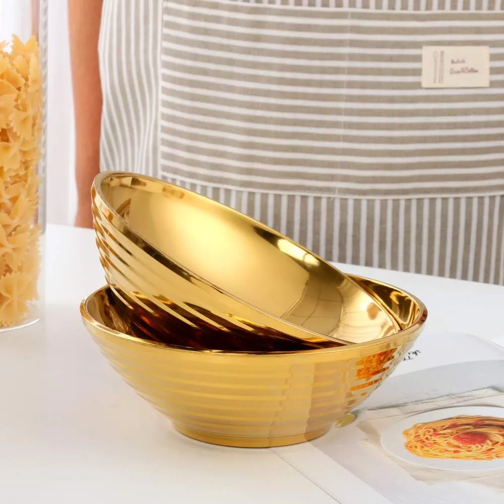 Buyer Star Gold Ramen Noodle Soup Bowl,2 PCS Double Layer 18/8 Stainless Steel Bowl(8 inch)