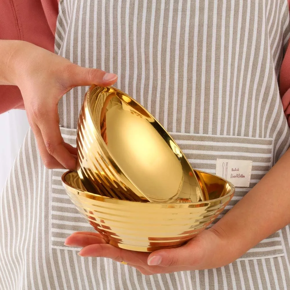 Buyer Star Gold Ramen Noodle Soup Bowl,2 PCS Double Layer 18/8 Stainless Steel Bowl(8 inch)