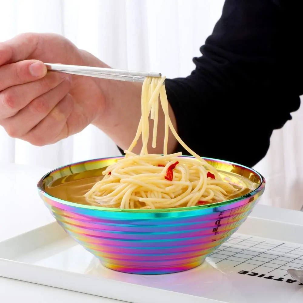 Buyer Star Rainbow Ramen Noodle Soup Bowl,2 PCS Double Layer 18/8 Stainless Steel Bowl(8 inch)