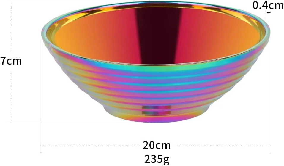 Buyer Star Rainbow Ramen Noodle Soup Bowl,2 PCS Double Layer 18/8 Stainless Steel Bowl(8 inch)