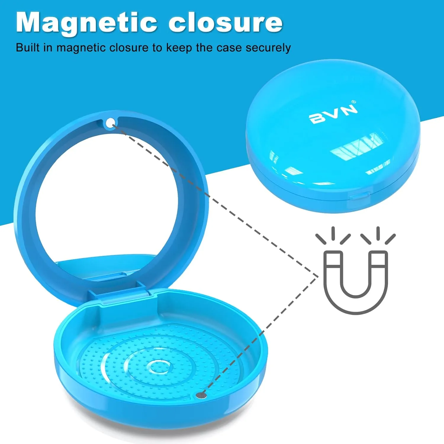 BVN Retainer Case with Mirror Denture Case Orthodontic Dental Case, Braces Case, Mouth Guard Case, Teeth Aligner Case, Night Guard Case Container Storage Holder Blue.