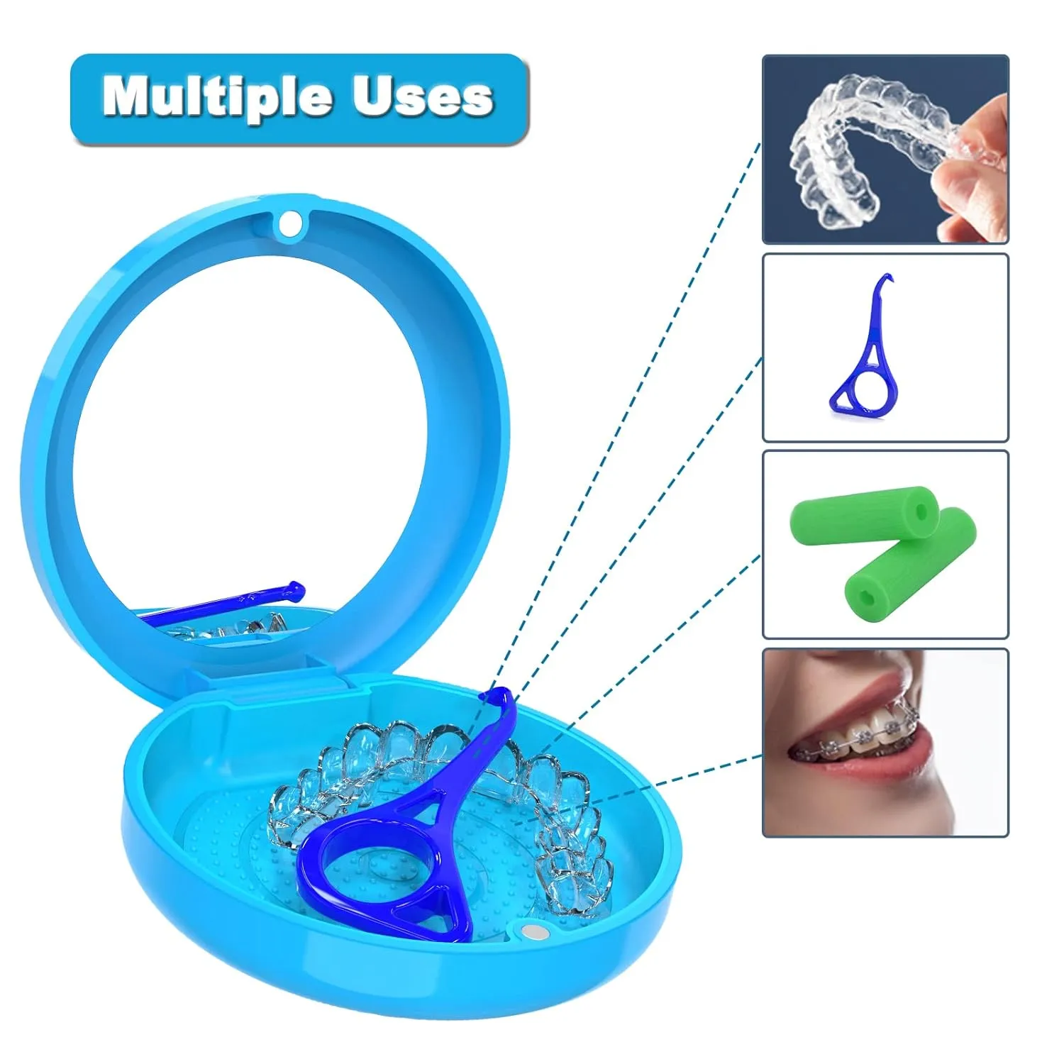 BVN Retainer Case with Mirror Denture Case Orthodontic Dental Case, Braces Case, Mouth Guard Case, Teeth Aligner Case, Night Guard Case Container Storage Holder Blue.