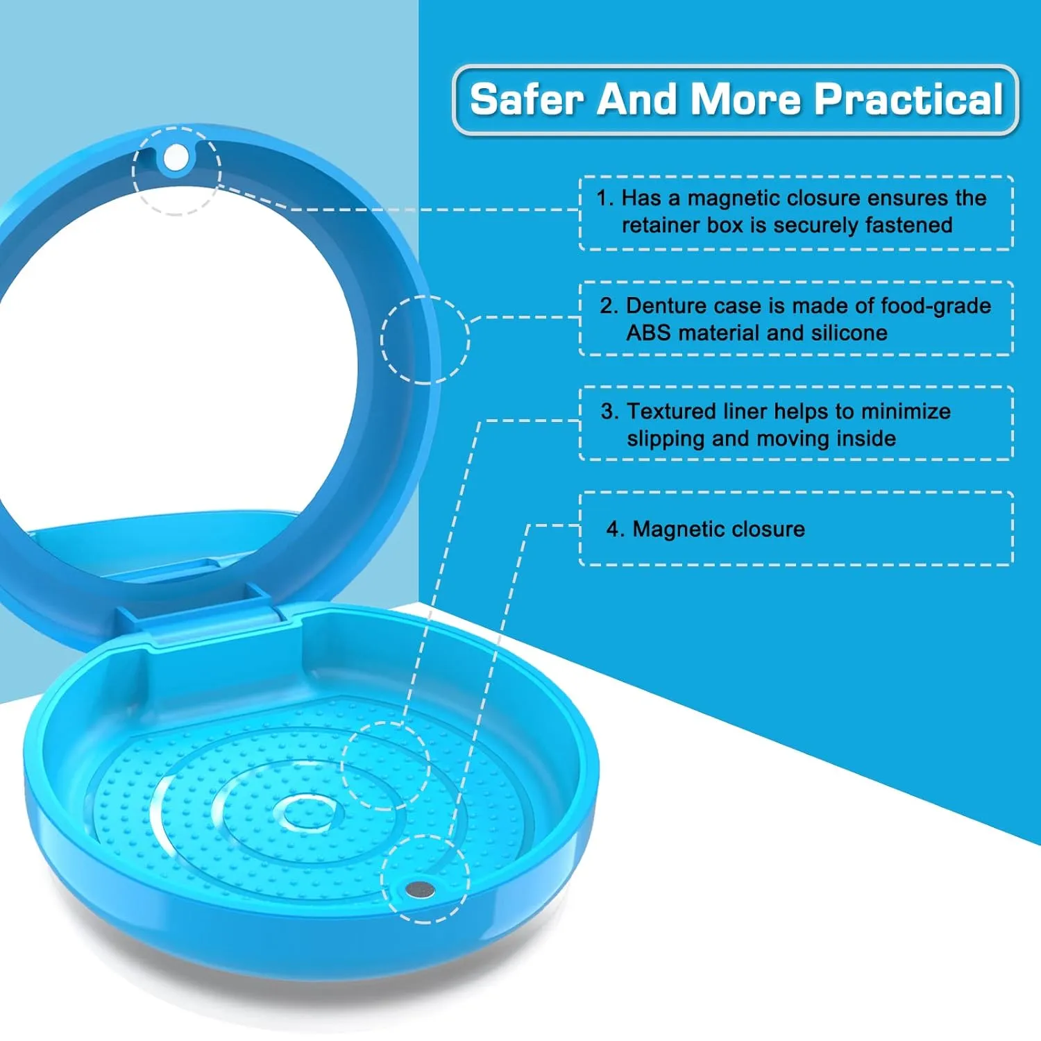 BVN Retainer Case with Mirror Denture Case Orthodontic Dental Case, Braces Case, Mouth Guard Case, Teeth Aligner Case, Night Guard Case Container Storage Holder Blue.