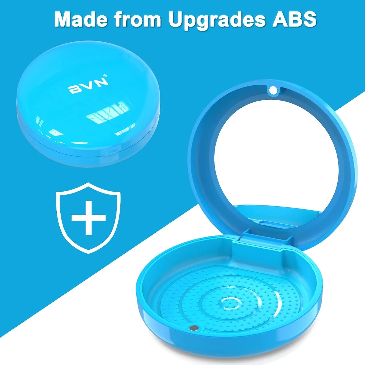 BVN Retainer Case with Mirror Denture Case Orthodontic Dental Case, Braces Case, Mouth Guard Case, Teeth Aligner Case, Night Guard Case Container Storage Holder Blue.