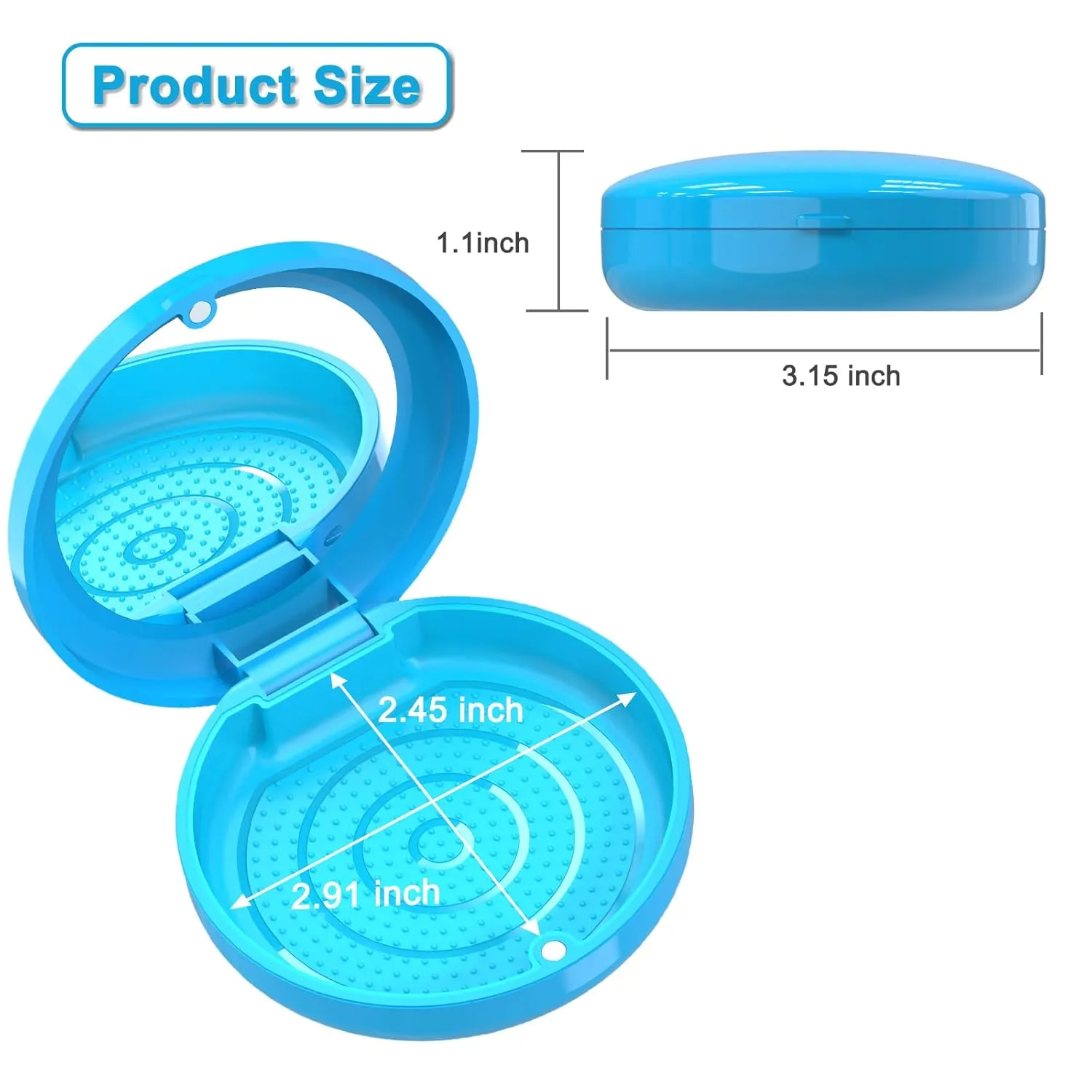 BVN Retainer Case with Mirror Denture Case Orthodontic Dental Case, Braces Case, Mouth Guard Case, Teeth Aligner Case, Night Guard Case Container Storage Holder Blue.