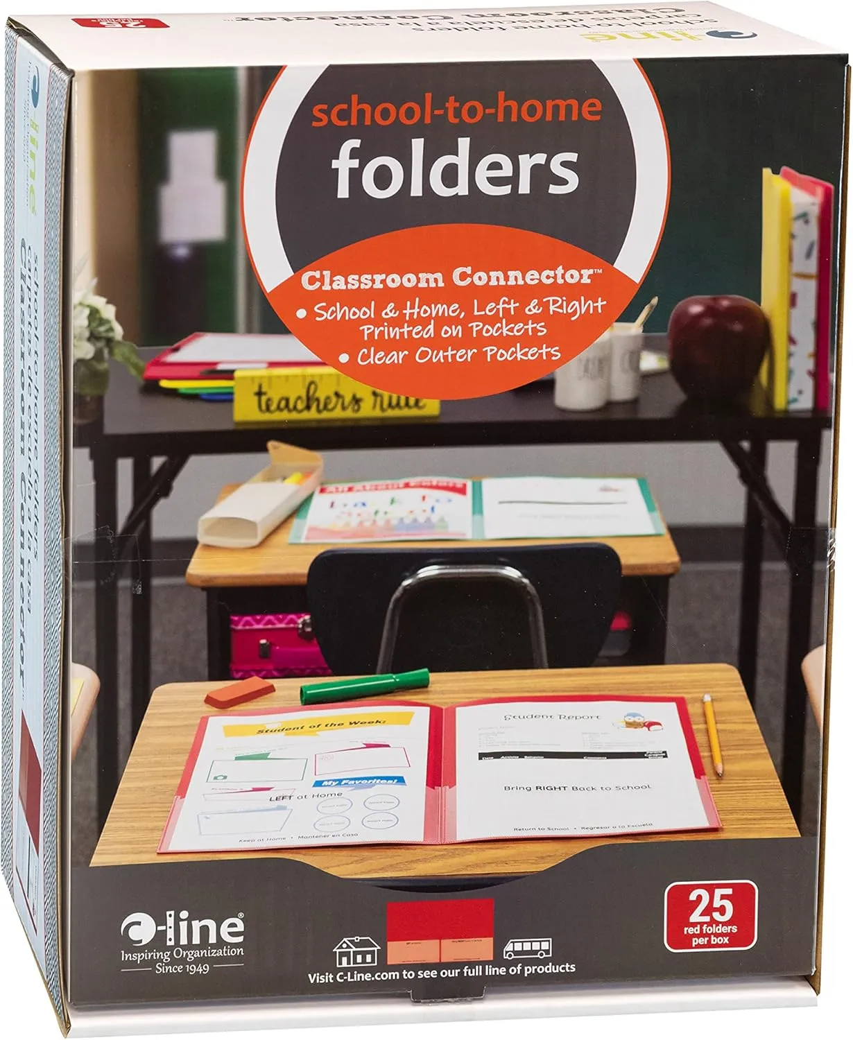 C-Line Classroom Connector School-to-Home Folders, Red, 25 per Box (32004)