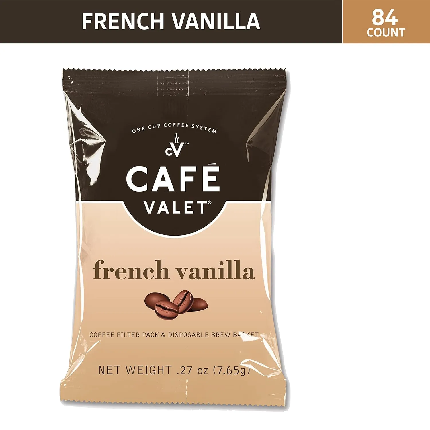 Cafe Valet Single Serve Individually Wrapped Coffee Packs, Regular Dark Roast and French Vanilla 100% Arabica Coffee, 168 Count