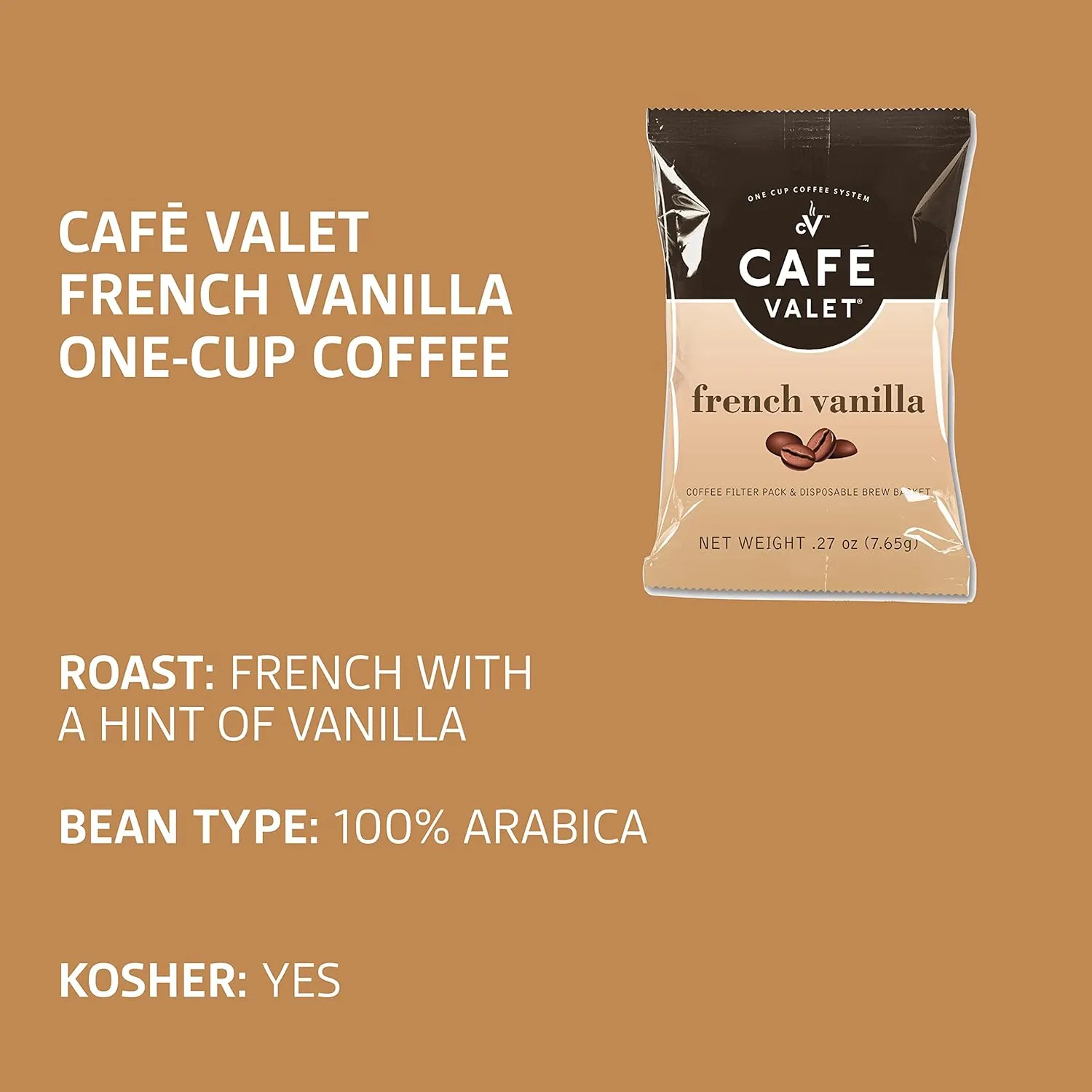 Cafe Valet Single Serve Individually Wrapped Coffee Packs, Regular Dark Roast and French Vanilla 100% Arabica Coffee, 168 Count
