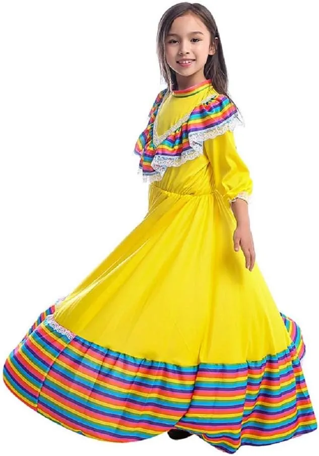 CAFELE Girls Mexican Traditional Dress National Style Dancer Fancy Princess Dress Halloween Carnival Birthday Party Costumes