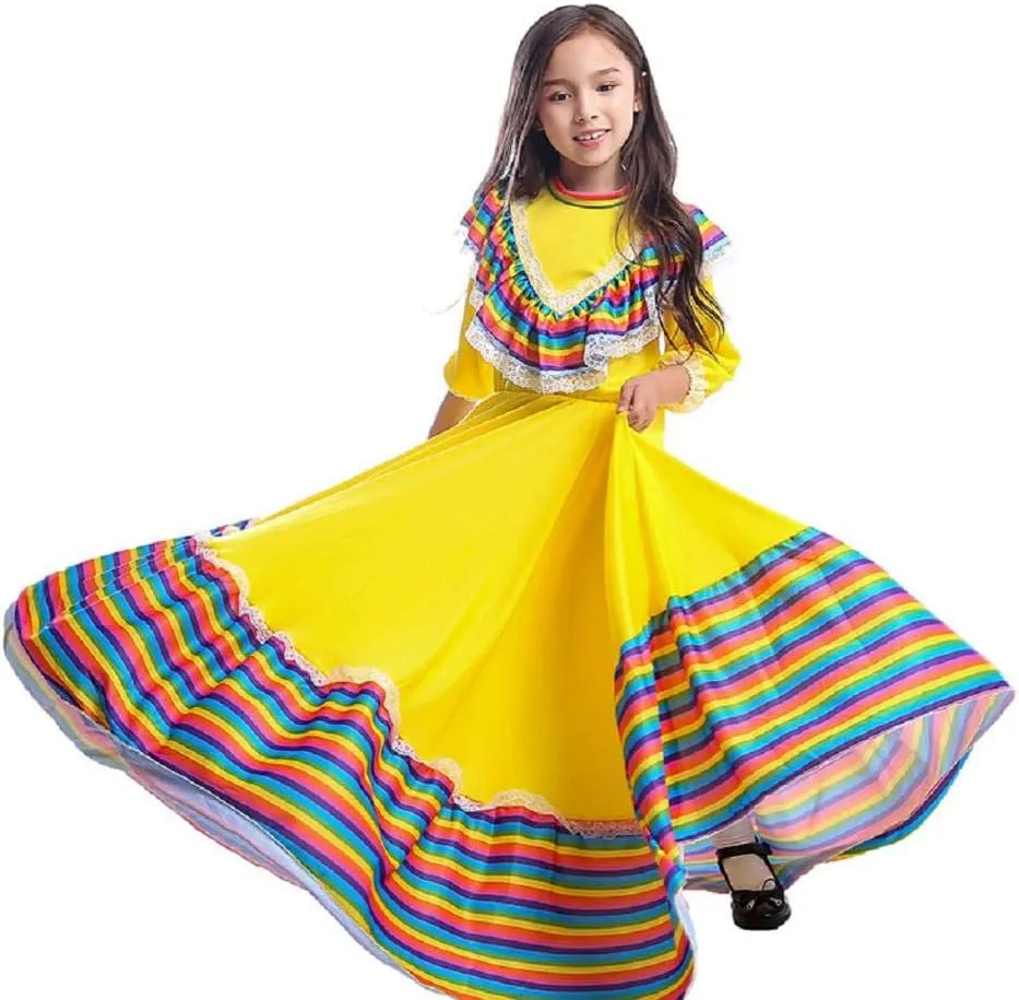 CAFELE Girls Mexican Traditional Dress National Style Dancer Fancy Princess Dress Halloween Carnival Birthday Party Costumes