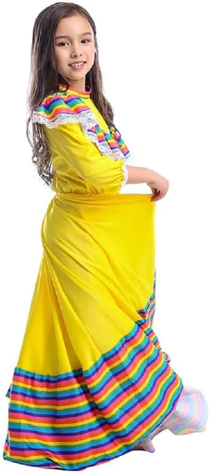 CAFELE Girls Mexican Traditional Dress National Style Dancer Fancy Princess Dress Halloween Carnival Birthday Party Costumes