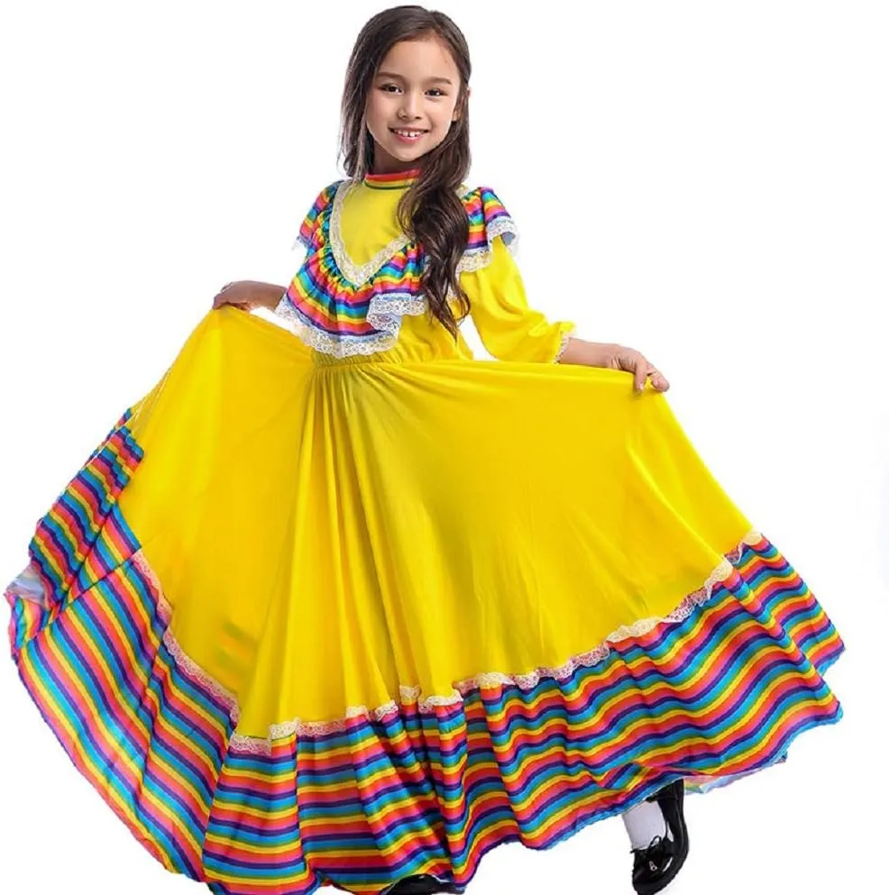CAFELE Girls Mexican Traditional Dress National Style Dancer Fancy Princess Dress Halloween Carnival Birthday Party Costumes