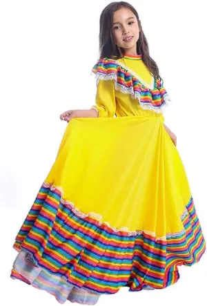 CAFELE Girls Mexican Traditional Dress National Style Dancer Fancy Princess Dress Halloween Carnival Birthday Party Costumes