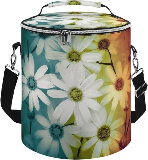 Camping Cooler Bag, Daisy Flowers in Different Featured Framed Print Portable Ice Pack Outdoor Cooler Bag Picnic Cooler Bag Foldable Cooler Bag, style