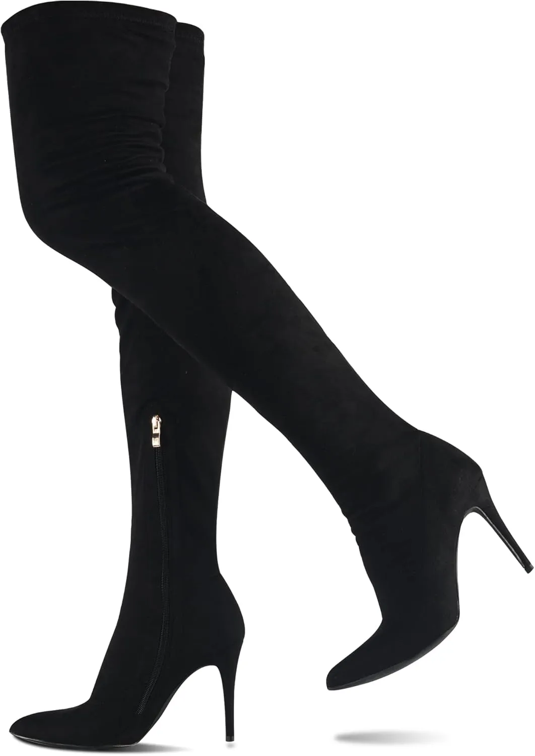 CAMSSOO Women's Thigh High Boots Faux Suede Elasticity Heels Over The Knee Boots Side Zip Pointed Toe Fashion Sexy Winter Stiletto Knee High Boots