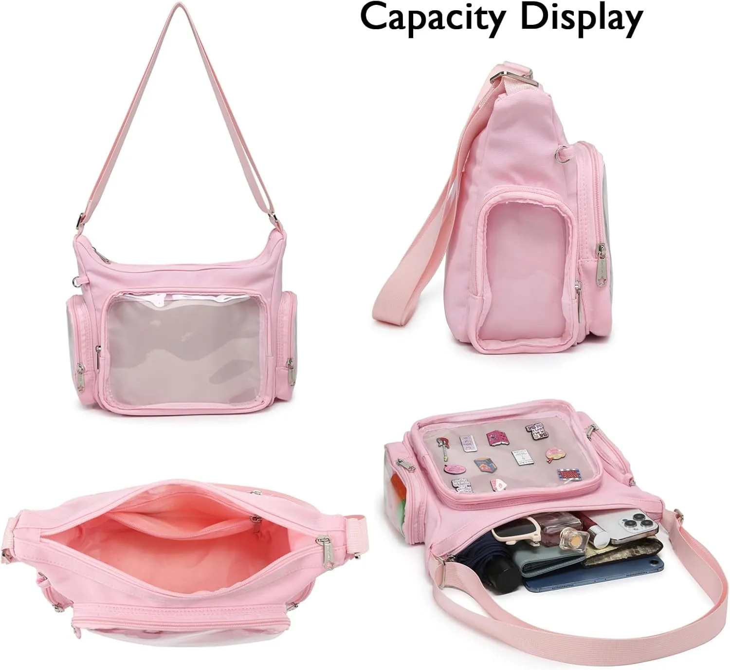 Canvas Ita Bag Crossbody Shoulder Bag Kawaii Purses and Handbags with Anime Pins Display