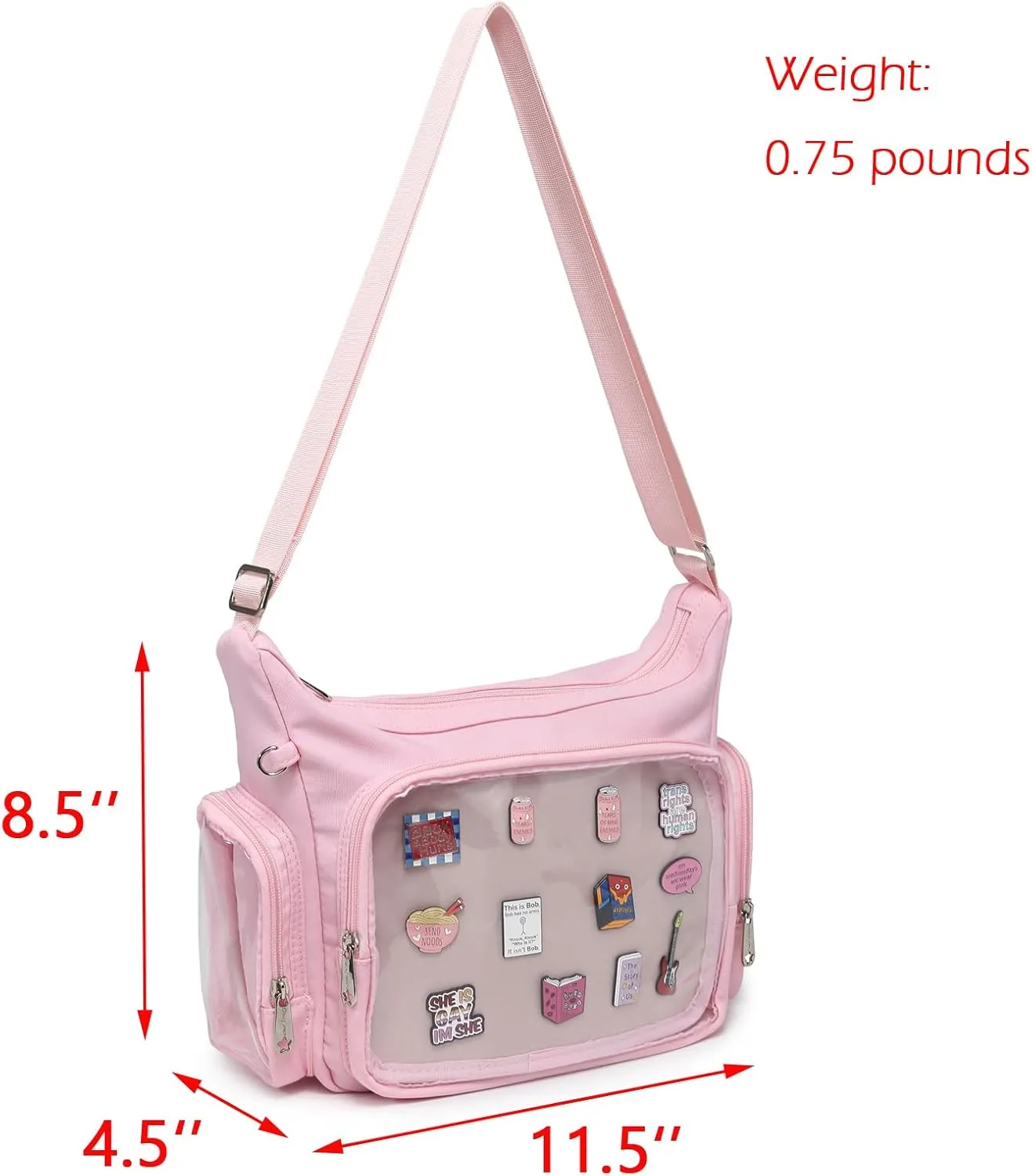 Canvas Ita Bag Crossbody Shoulder Bag Kawaii Purses and Handbags with Anime Pins Display