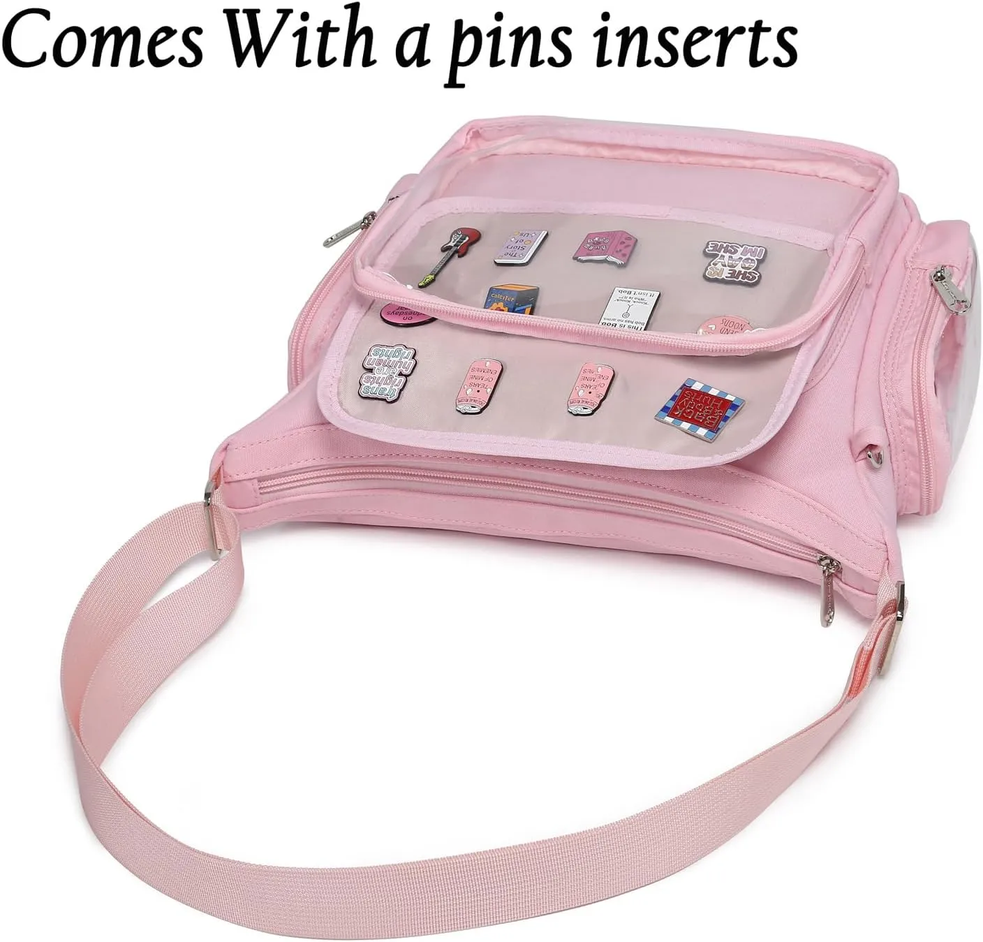 Canvas Ita Bag Crossbody Shoulder Bag Kawaii Purses and Handbags with Anime Pins Display