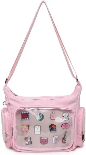 Canvas Ita Bag Crossbody Shoulder Bag Kawaii Purses and Handbags with Anime Pins Display