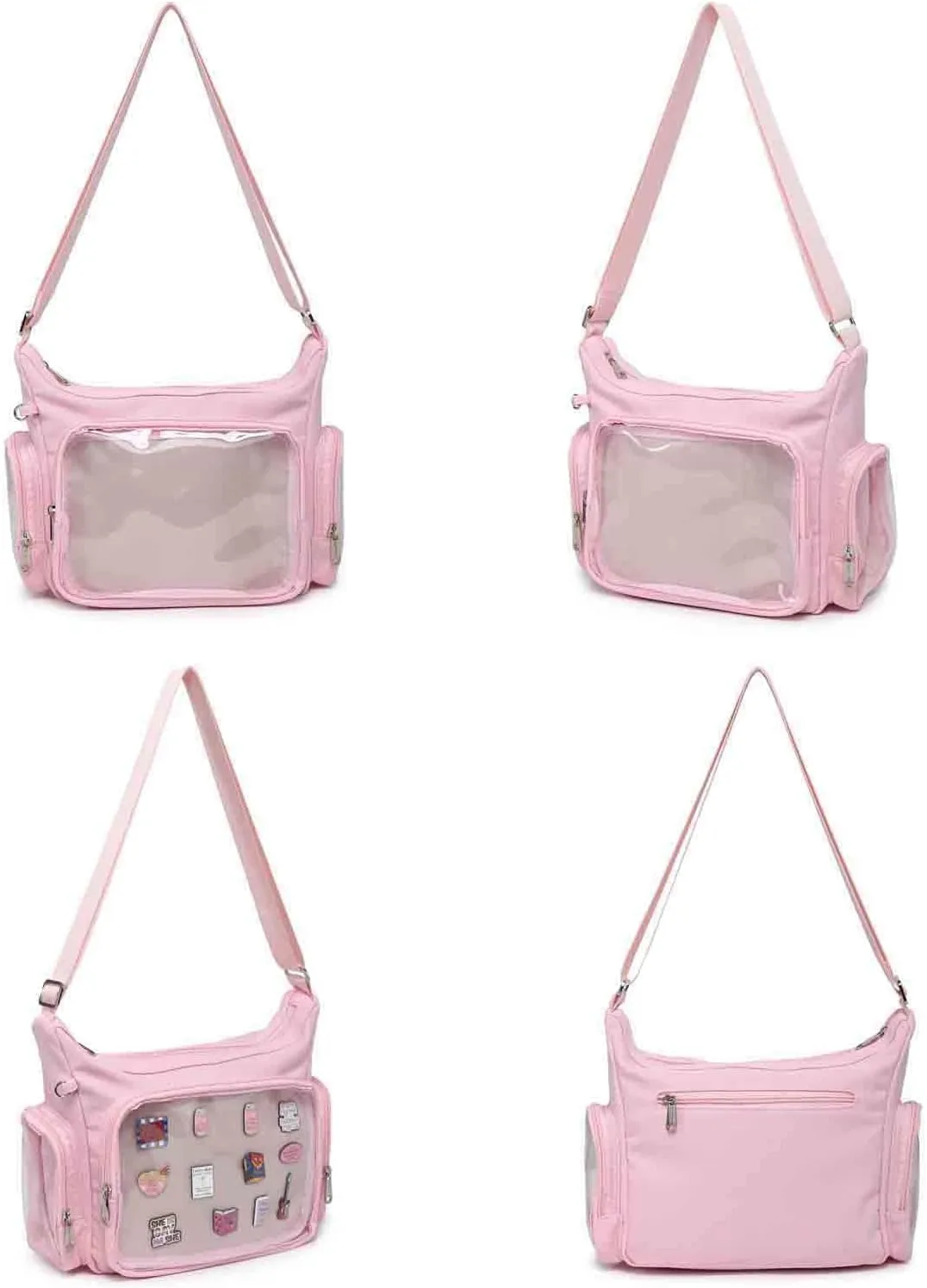 Canvas Ita Bag Crossbody Shoulder Bag Kawaii Purses and Handbags with Anime Pins Display