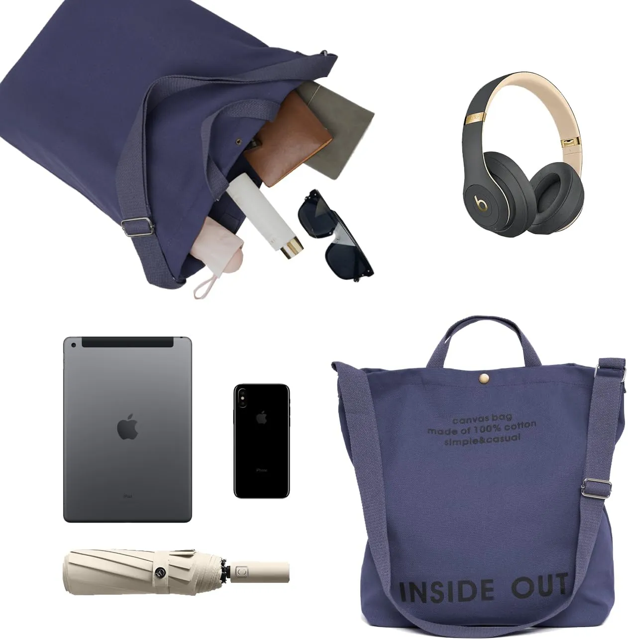 Canvas Tote Bag For Women inside out bag Crossbody Handbag with Adjustable Strap and Coin Purse for Work,Travel,Grocery