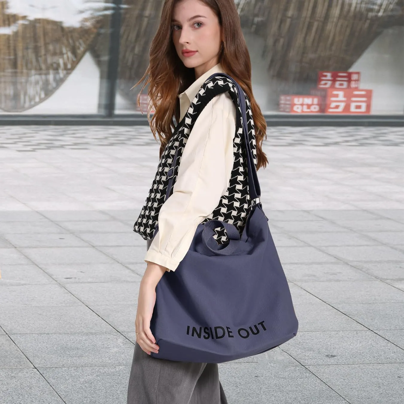 Canvas Tote Bag For Women inside out bag Crossbody Handbag with Adjustable Strap and Coin Purse for Work,Travel,Grocery