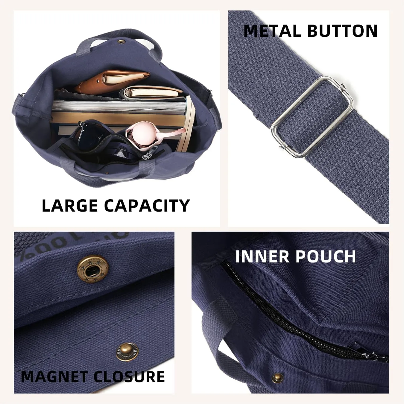 Canvas Tote Bag For Women inside out bag Crossbody Handbag with Adjustable Strap and Coin Purse for Work,Travel,Grocery