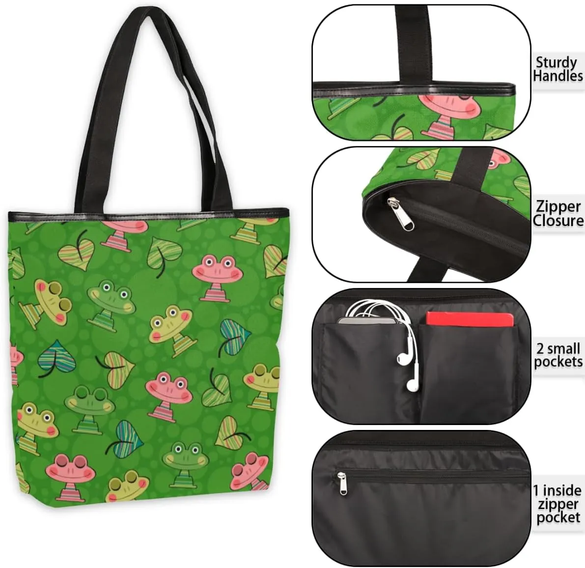 Canvas Tote Bag for Women with Zipper Large Capacity Bags with Inner Pocket Beach Bags Reusable Grocery Tote Bags